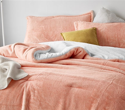 Cute Pink Twin Extra Long Bedding Ideas for Dorms Pastel College Comforter Set with Peach Pillow Cases