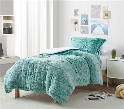 Fluffy Comforter Twin XL Bedding Essentials Pastel Green College Comforter Set Cute Dorm Bedding Set