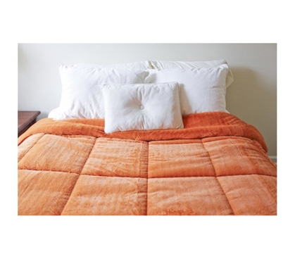 College Plush Comforter - Orange Ochre - Twin XL Dorm Bedding Perfection