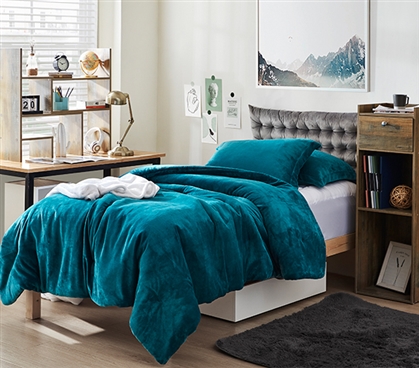 Dorm Bedding Essentials Blue Velvet Twin XL Comforter Set College Supplies Checklist