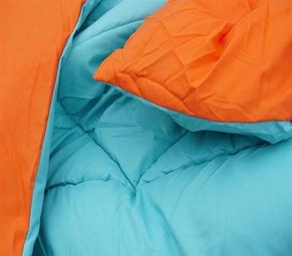 Comfy And Soft - Caribbean Ocean/Orange Reversible College Comforter - Twin XL - Two Cool Colors