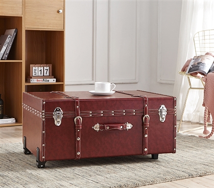 Dorm Essential Footlocker Trunk with Lock Brown Trunk Chest for College Dorm Organization Products