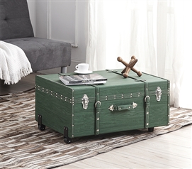 Green Storage Chest with Padlock College Footlocker Dorm Space Saving Storage Trunk Organizer with Wheels