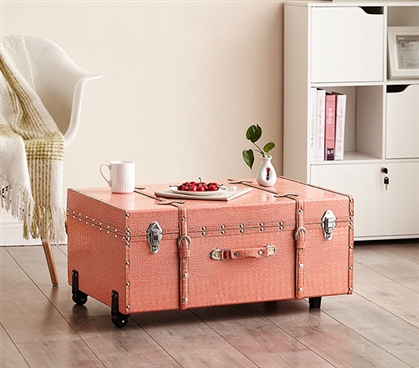 Pink Trunk Snakeskin Footlocker Safe Best Cheap Dorm Furniture College Storage Trunk with Wheels and Handle