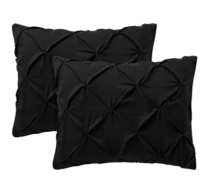 Pintuck Black Pillow Case Set Cute Bedding Accessories 2 Pack Decorative Pillows Designer Dorm Decor