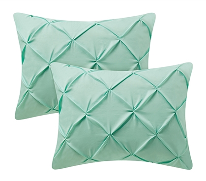 Affordable Two Pack of Yucca Green Dorm Sized Standard Pillow Shams with Textured Pin Tucks