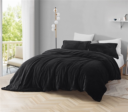 Twin XL Black Duvet Cover Neutral Dorm Room Bedding Essentials Plush College Blanket
