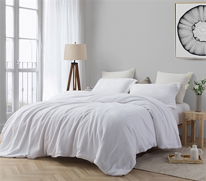 Machine Washable Neutral White College Duvet Cover Made with Ultra Cozy Plush Bedding Materials