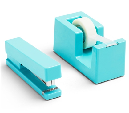 Stapler and Tape Dispenser Combo - Aqua Dorm Essentials Dorm Necessities