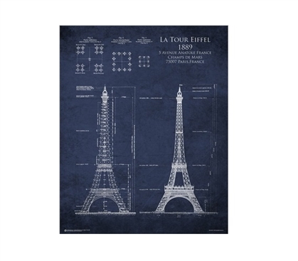 Eiffel Tower Blueprint Poster - A look inside the construction of the Eiffel Tower for your dorm wall!
