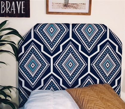 One-of-a-Kind Dorm Room Headboard for Twin XL Bed Handmade College Decor Gita Navy Pattern