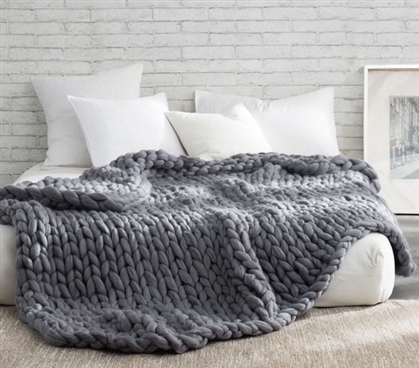 Pure Australian Woolen Blanket - Chunky Knit Oversized Bedding (Alloy)