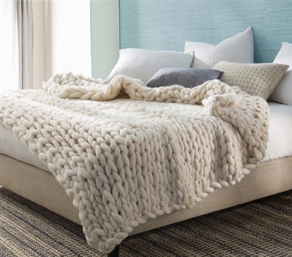 Pure Australian Woolen Blanket - Chunky Knit Oversized Bedding (Natural)