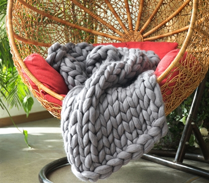 Pure Australian Woolen Blanket - Chunky Knit Throw Sized (Alloy)