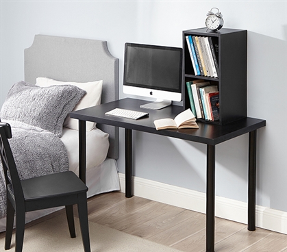 Easy to Assemble Black Dorm Room Desk with Durable Metal Legs and Large Work Area