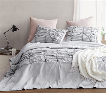 Dorm Room Bedding Essentials Gray College Comforter Textured Blanket XL Twin Size Ruffled Bedspread
