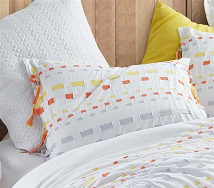 Bright Colored College Bedding Accessories White Yellow Orange and Gray Standard College Sham Two Pack