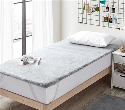 Gray Faux Fur Mattress Topper for Dorm Room Bed Twin Extra Long Dimensions Anchor Band Mattress Pad