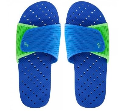 Showaflops - Men's Antimicrobial Shower Sandal - Blue/Lime Dorm Essentials Dorm Necessities College Supplies