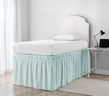 Twin XL Bed Skirt 32 Inch Drop Dorm Dust Ruffle Mint Green Wrap Around Bed Skirt With Split Corners