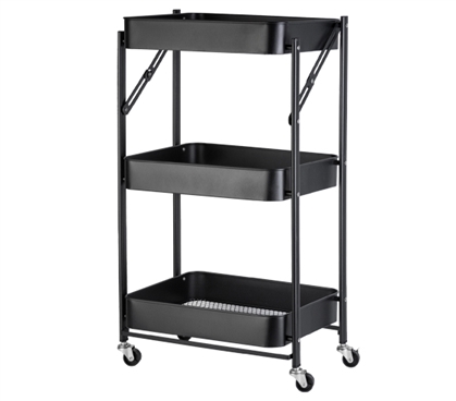 The Collapsible Cart - Dorm 3-Tier Rolling Storage - Black