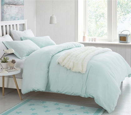 Mint Green Dorm Room Decor Twin XL Bedding Microfiber Duvet Cover Set College Bedspread