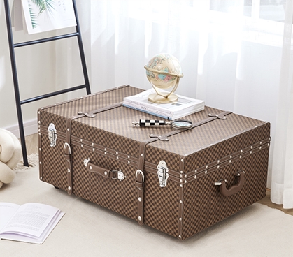 Checkered Pattern Decorative Trunk Space Saving Dorm Storage Solutions College Decor Accessories