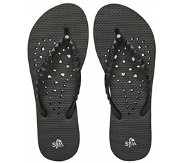 Showaflops - Women's Antimicrobial Shower Sandal - Black Hearts with Rhinestone Dorm Essentials