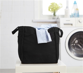 College Clothes Bag Black Fabric Laundry Bag for Dirty Dorm Clothes with Easy to Carry Handles