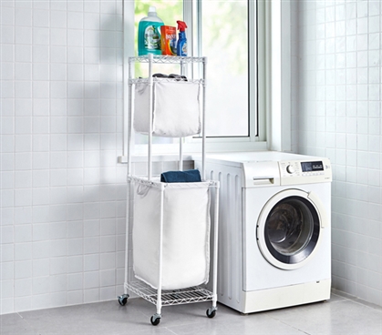 Suprima Laundry Station - White Frame with White Clothes Bags
