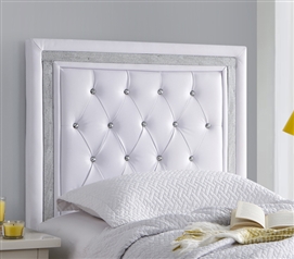 White with Silver Crystal Border College Dorm Headboard Tavira AllureÂ® Decorative Twin XL Bedding