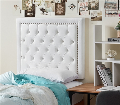 Tavira Allure College Dorm Headboard - Tufted Rivet - Velvety White