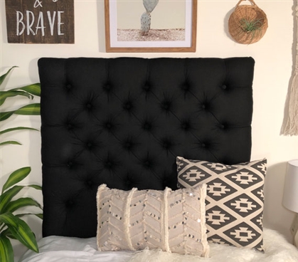 One of a Kind College Headboard for Twin XL Sized Bed Linen Black Tufted Design Dorm Decor