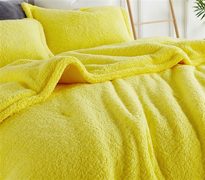 Teddy Fleece Twin Extra Long Bedding Set Sherpa Blanket for Yellow Dorm Comforter Set