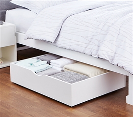 The Storage MAX Essential Underbed Storage White Wooden Dorm Room Organizer With Wheels