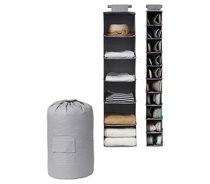 TUSKÂ® 3-Piece College Closet Set - Gray (Hanging Shoe Version) Dorm Essentials Dorm Storage Solutions