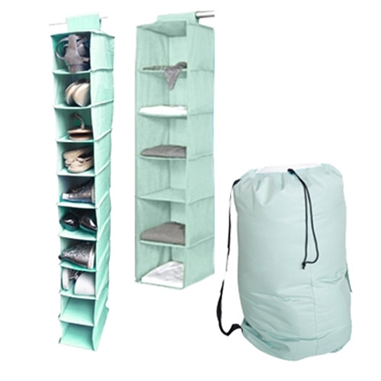 TUSKÂ® 3-Piece College Closet Set - Calm Mint (Hanging Shoe Version) Dorm Storage Solutions Must Have Dorm Items Dorm Necessities