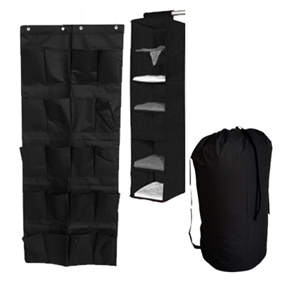 TUSKÂ® 3-Piece College Closet Pack - Black (Over Door Shoe Version) Dorm Essentials Dorm Organization