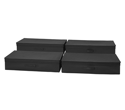TUSKÂ® Underbed Folding Box 4-Pack - Black Under Bed Storage Dorm Essentials