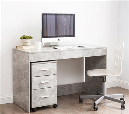 Yak About It Simple Style Work Desk (Includes 3 Drawer Unit) - Marble Gray
