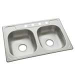 33 X 22 Four Hole Double Bowl Stainless Steel Sink Single Pack *middle