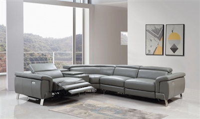 Divani Casa Easton Modern Dark Grey Leather Sectional w/ 2 Recliners