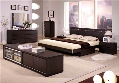 Modrest Capri Modern Wenge King Size Bed w/4 Storage Drawers