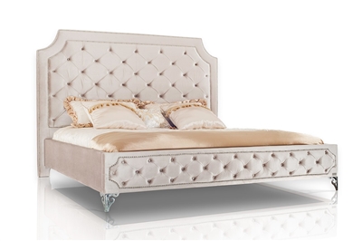 Modrest Leilah - Transitional Tufted Beige Fabric Queen Size Bed