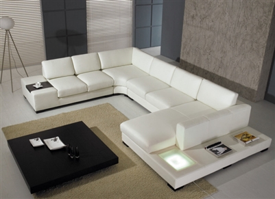 Divani Casa T35 White Leather Sectional Sofa With Lights by VIG Furniture