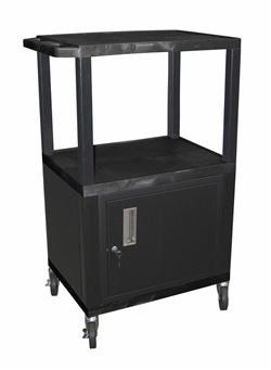Black Multipurpose Two Shelf Cart with Cabinet (Black Legs)