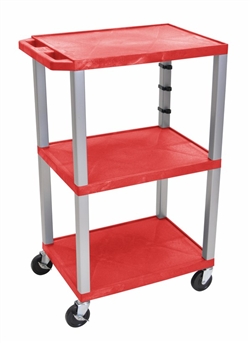 Red and Nickel Three Shelf Laminator Cart