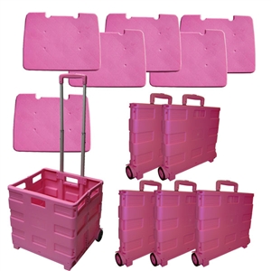 SPECIAL PRICE! Go-Cart Pink Folding Cart: 6 Large Carts with Lids