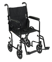 19" Transport Wheelchair, Black, Aluminum, Padded Arms, w/ Foot Rest, 8 Inch Wheels, Drive Medical ATC19-BK