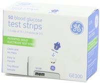 GE100 Blood Glucose Test Strips, Gold Electrode, 50 Count, Bionime GE100 - One Box